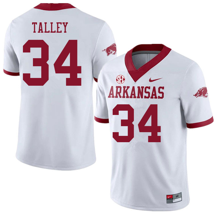 Men #34 Hunter Talley Arkansas Razorbacks College Football Jerseys Sale-Alternate White